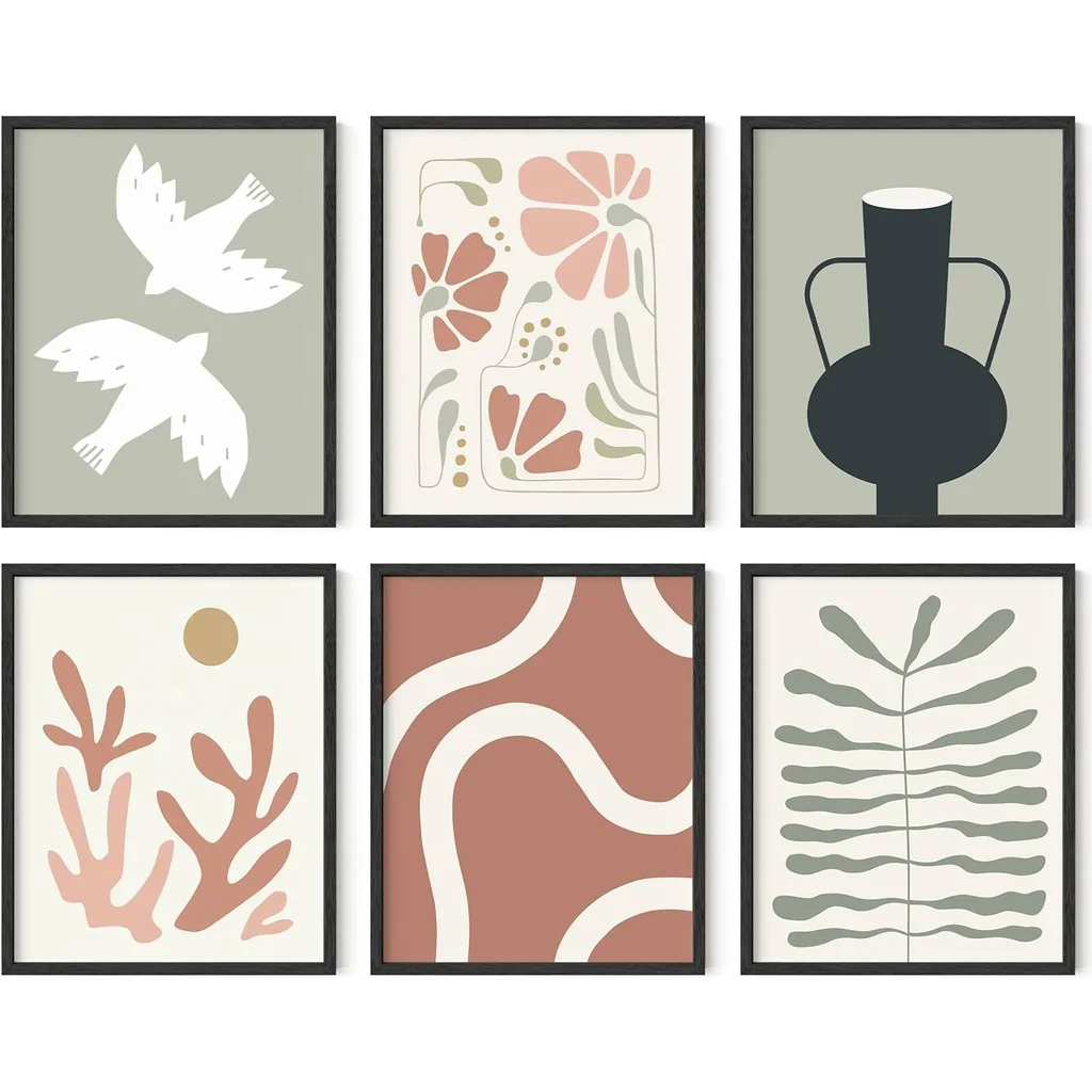 ALAYRA Boho Posters - 6 Piece Art, Nature Wall Prints, Neutral Art, Minimal Art Print, Modern Gallery Wall, Botanical Print, Plants Poster, Boho Posters For Room Aesthetic, (Unframed 8x10) 01