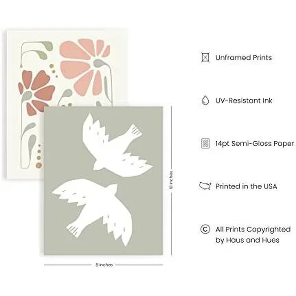 ALAYRA Boho Posters - Set of 4 Nature Wall Prints, Neutral Art, Minimal Art Print, Modern Gallery Wall, Botanical Print, Coral and Green, Boho Posters For Room Aesthetic, (8x10, Unframed) 01 - Image 2