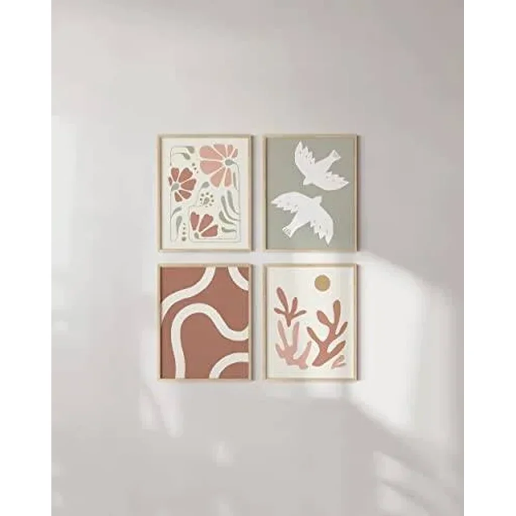 ALAYRA Boho Posters - Set of 4 Nature Wall Prints, Neutral Art, Minimal Art Print, Modern Gallery Wall, Botanical Print, Coral and Green, Boho Posters For Room Aesthetic, (8x10, Unframed) 01 - Image 4