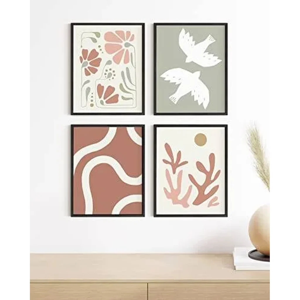 ALAYRA Boho Posters - Set of 4 Nature Wall Prints, Neutral Art, Minimal Art Print, Modern Gallery Wall, Botanical Print, Coral and Green, Boho Posters For Room Aesthetic, (8x10, Unframed) 01 - Image 5