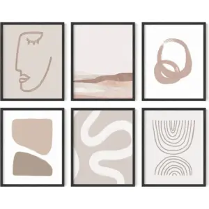 ALAYRA Boho Posters - Set of 6 Aesthetic Posters for Room, Mid Century Modern Poster, Boho Wall Prints, Gallery Wall Art Boho Artwork, Abstract Wall Art Prints, Neutral Art (Unframed 8x10) 01