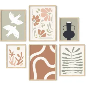 ALAYRA Boho Posters & Prints - 6 Piece Art, Nature Wall Prints, Neutral Art, Minimal Art Print, Modern Gallery Wall, Botanical Print, Plants Poster, Boho Posters For Room Aesthetic (Unframed) 01