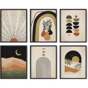 ALAYRA Boho Prints Neutral Wall Art - Set of 6 Boho Art Prints Mid Century Modern Wall Art Boho Prints Wall Art Boho Home Decor Boho Prints for Wall Boho Wall Decor (11x14 Unframed) 01