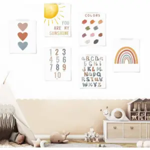 ALAYRA Boho Rainbow Classroom Decor You Are My Sunshine Wall Decor Alphabet Poster for Toddlers Wall Art Print 11 x 14 inch Set of 6 Unframed Nursery Decor Neutral Playroom Wall Decor 01