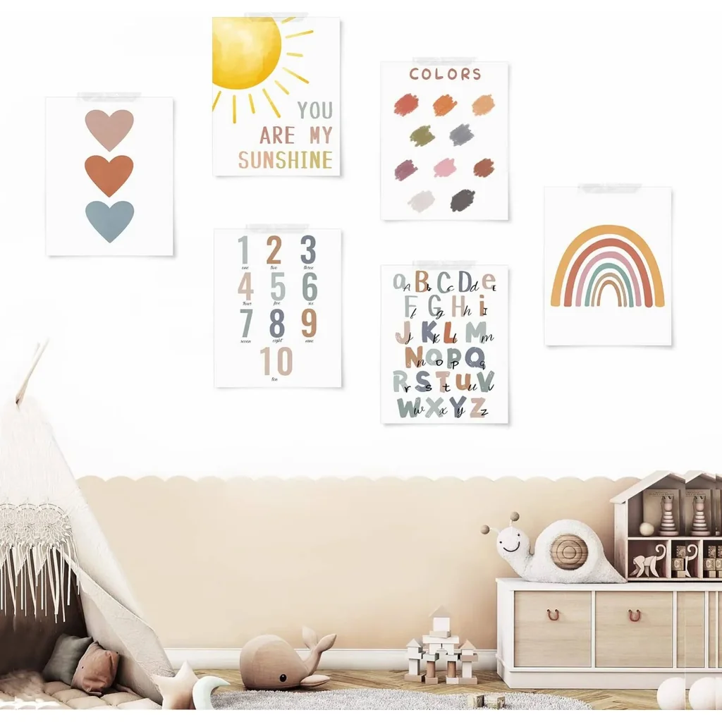 ALAYRA Boho Rainbow Classroom Decor You Are My Sunshine Wall Decor Alphabet Poster for Toddlers Wall Art Print 11 x 14 inch Set of 6 Unframed Nursery Decor Neutral Playroom Wall Decor 01
