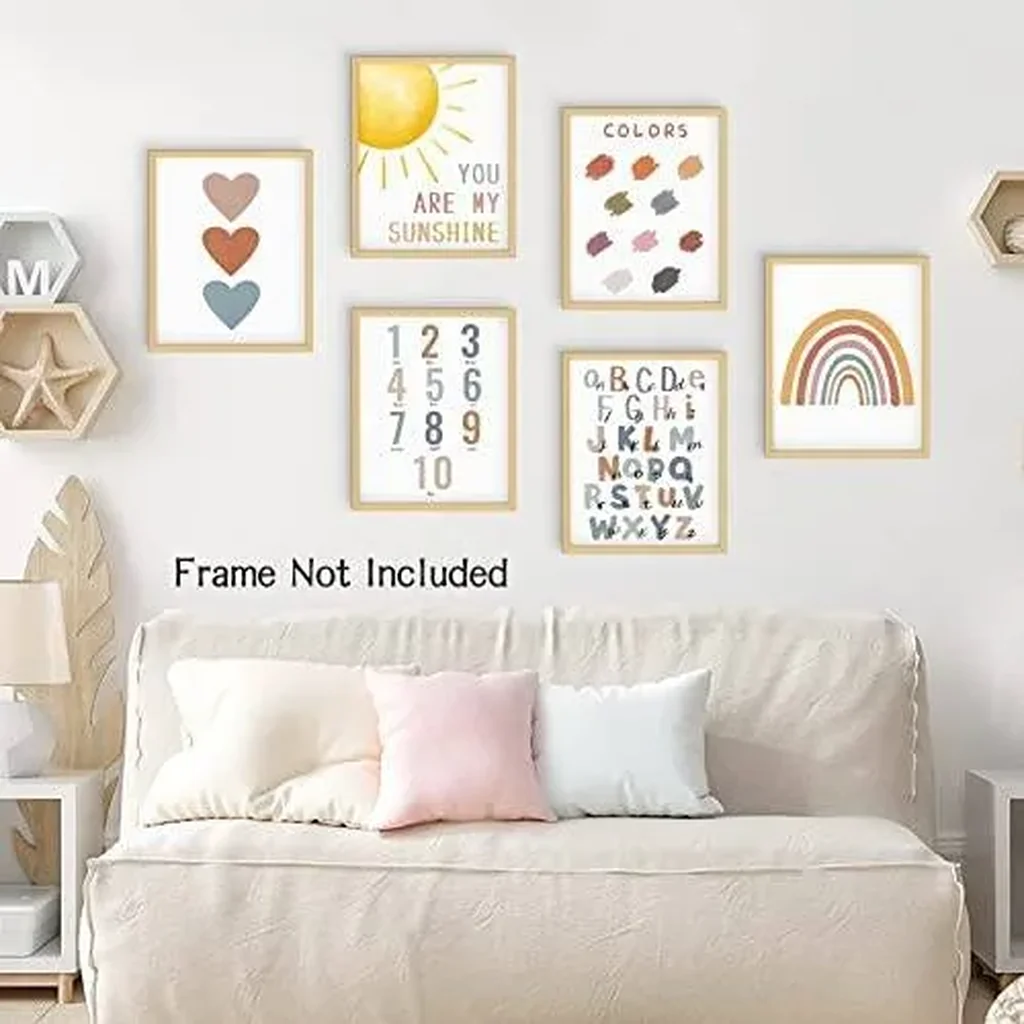 ALAYRA Boho Rainbow Classroom Decor You Are My Sunshine Wall Decor Alphabet Poster for Toddlers Wall Art Print 11 x 14 inch Set of 6 Unframed Nursery Decor Neutral Playroom Wall Decor 01 - Image 3