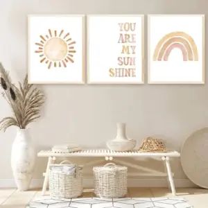 ALAYRA Boho Rainbow Decor Set of 3 Prints for Girls Bedroom, Canvas Unframed Pastel Decorations You are My Sunshine Nursery Wall Art for School (8''x10''), 3PCS 01