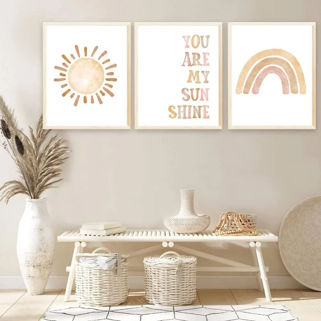 ALAYRA Boho Rainbow Decor Set of 3 Prints for Girls Bedroom, Canvas Unframed Pastel Decorations You are My Sunshine Nursery Wall Art for School (8''x10''), 3PCS 01