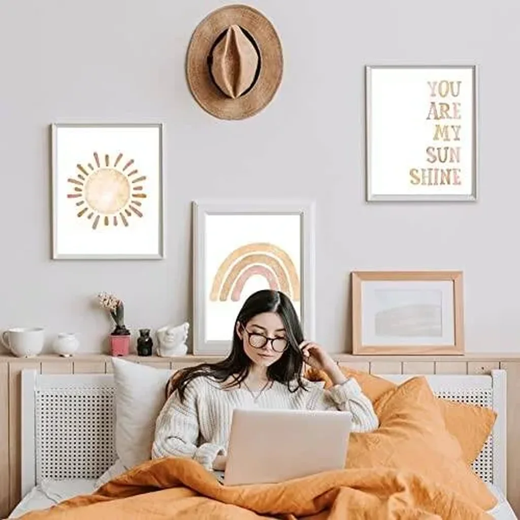 ALAYRA Boho Rainbow Decor Set of 3 Prints for Girls Bedroom, Canvas Unframed Pastel Decorations You are My Sunshine Nursery Wall Art for School (8''x10''), 3PCS 01 - Image 2
