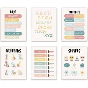 ALAYRA Boho Rainbow Wall Decor, Set of 6 Playroom Nursery Wall Art Posters, Educational Letters ABC Wall Art Prints for Kids Girls Room Wall Decor, 8x10in, Unframed 01