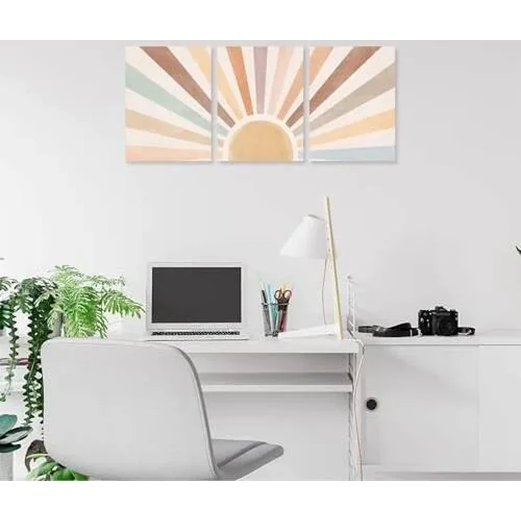 ALAYRA Boho Sun Wall Art Set of 3, Framed Canvas Wall Art Rainbow Sun Rising on the Horizon Geometric Nature Illustrations Line Art Wall, Mid-Century Modern Prints Boho Wall Decor for Living Room, Bed - Image 5
