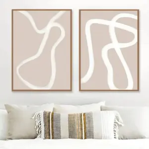 ALAYRA Boho Trendy Poster Print Art Beige White Line Canvas Paintings Wall Abstract Prints Minimalist Decoration For Living Room Home Frameless, 20X28inchX2 Unframed 01