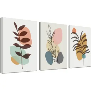 ALAYRA Boho Wall Art for Bedroom Mid Century Modern Wall Art Neutral Minimalist Boho Leaf Canvas Prints Natural Pictures Framed for Bathroom Living Room Decor 3 Panels 12"X16" 01