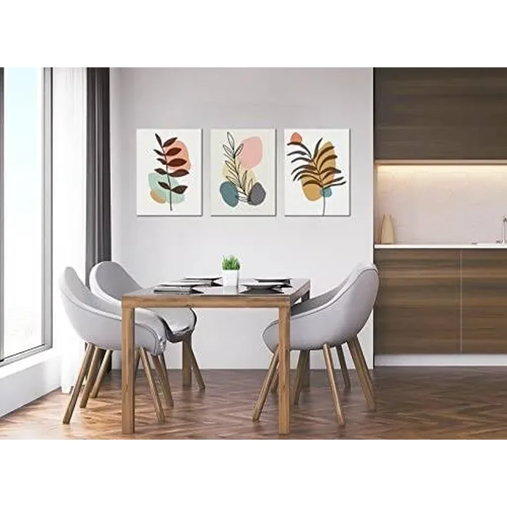 ALAYRA Boho Wall Art for Bedroom Mid Century Modern Wall Art Neutral Minimalist Boho Leaf Canvas Prints Natural Pictures Framed for Bathroom Living Room Decor 3 Panels 12"X16" 01 - Image 2
