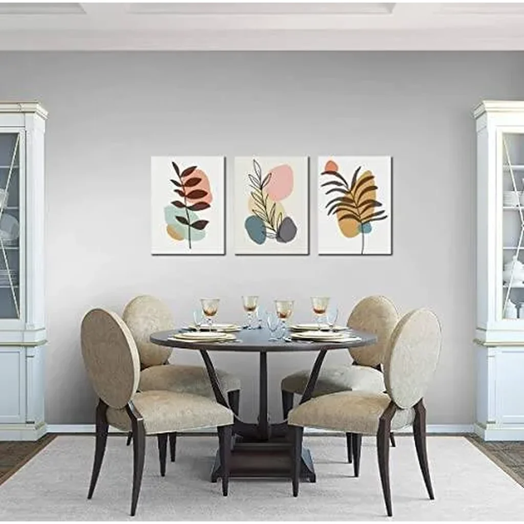 ALAYRA Boho Wall Art for Bedroom Mid Century Modern Wall Art Neutral Minimalist Boho Leaf Canvas Prints Natural Pictures Framed for Bathroom Living Room Decor 3 Panels 12"X16" 01 - Image 4