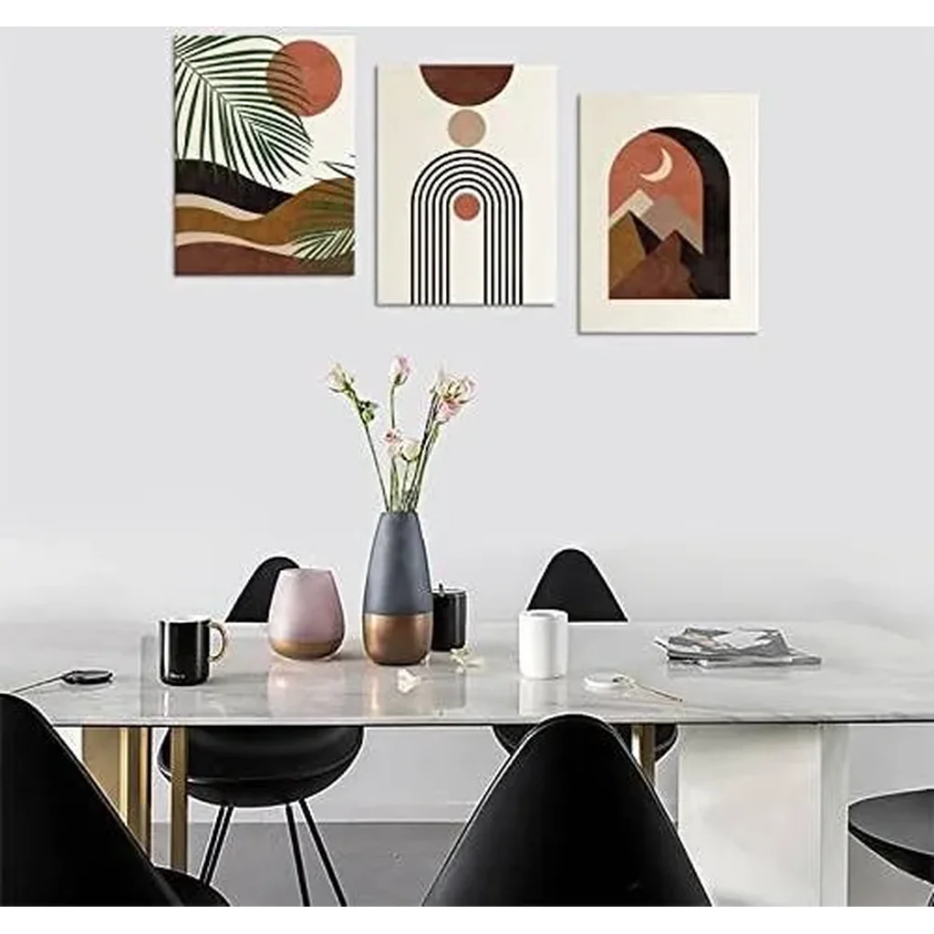 ALAYRA Boho Wall Art Mid Century Boho Canvas Pictures Minimalist Abstract Botanical Geometric Sun Moon Mountain Leaf Modern Canvas Artwork Living Room Bedroom Home Office Wall Decor 16"x24"x3 Pcs 01 - Image 4
