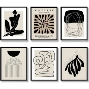 ALAYRA Boho Wall Art Mid Century Modern Decor Canvas Prints Set of 6 Black And White Neutral Abstract Boho Wall Decor for Bedroom Living Room Bathroom 8"x10" UNFRAMED 01