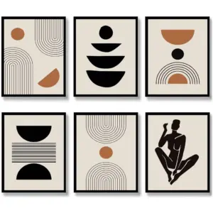 ALAYRA Boho Wall Art Mid-Century Modern Decor Minimalist Wall Art Posters Unframed Geometric Abstract Canvas Wall Art Living Room Bedroom Bathroom Boho Wall Decor (Abstract Boho) 01