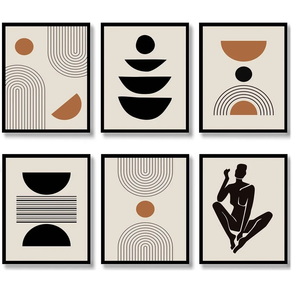 ALAYRA Boho Wall Art Mid-Century Modern Decor Minimalist Wall Art Posters Unframed Geometric Abstract Canvas Wall Art Living Room Bedroom Bathroom Boho Wall Decor (Abstract Boho) 01