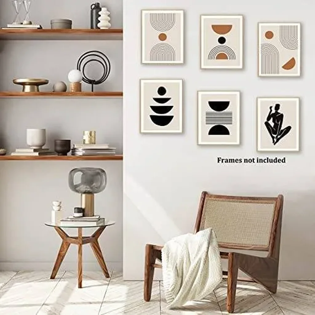 ALAYRA Boho Wall Art Mid-Century Modern Decor Minimalist Wall Art Posters Unframed Geometric Abstract Canvas Wall Art Living Room Bedroom Bathroom Boho Wall Decor (Abstract Boho) 01 - Image 3