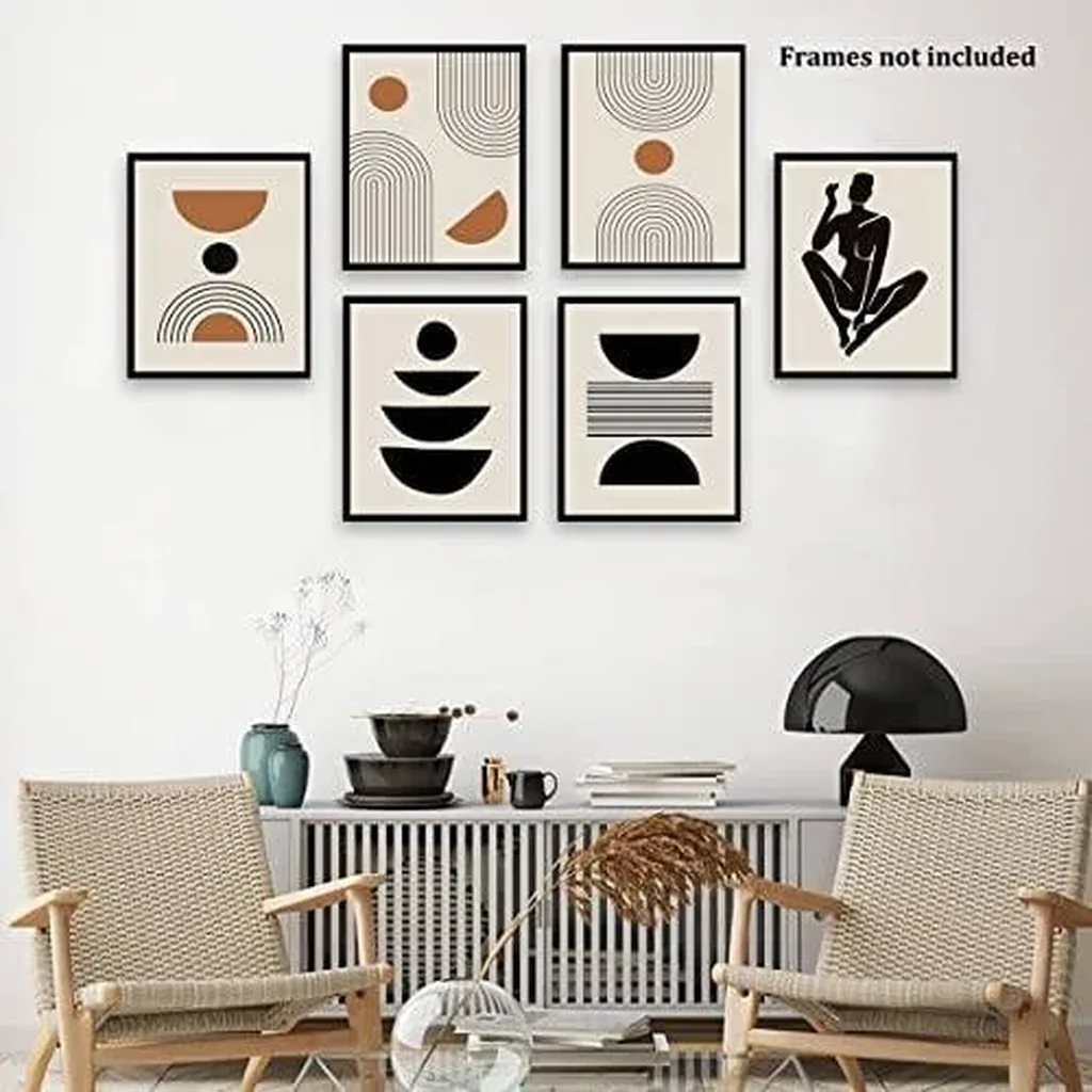 ALAYRA Boho Wall Art Mid-Century Modern Decor Minimalist Wall Art Posters Unframed Geometric Abstract Canvas Wall Art Living Room Bedroom Bathroom Boho Wall Decor (Abstract Boho) 01 - Image 4