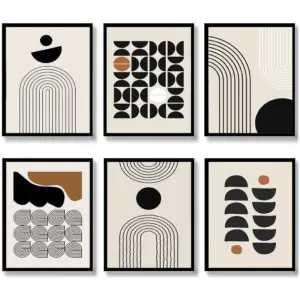 ALAYRA Boho Wall Art Mid-Century Modern Decor Minimalist Wall Art Posters Unframed Geometric Abstract Canvas Wall Art Living Room Bedroom Bathroom Boho Wall Decor (Neutral Boho) 01