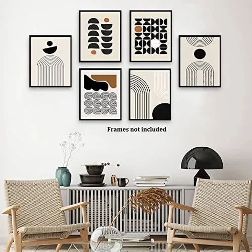 ALAYRA Boho Wall Art Mid-Century Modern Decor Minimalist Wall Art Posters Unframed Geometric Abstract Canvas Wall Art Living Room Bedroom Bathroom Boho Wall Decor (Neutral Boho) 01 - Image 3