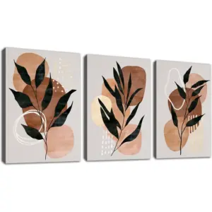 ALAYRA Boho Wall Art Minimalist Canvas Wall Pictures Abstract Mid Century Modern Wall Decor Bohemian Moon Phases Wall Painting for Living Room Bedroom Bathroom Home Office 12"x16"x3 Pcs 01