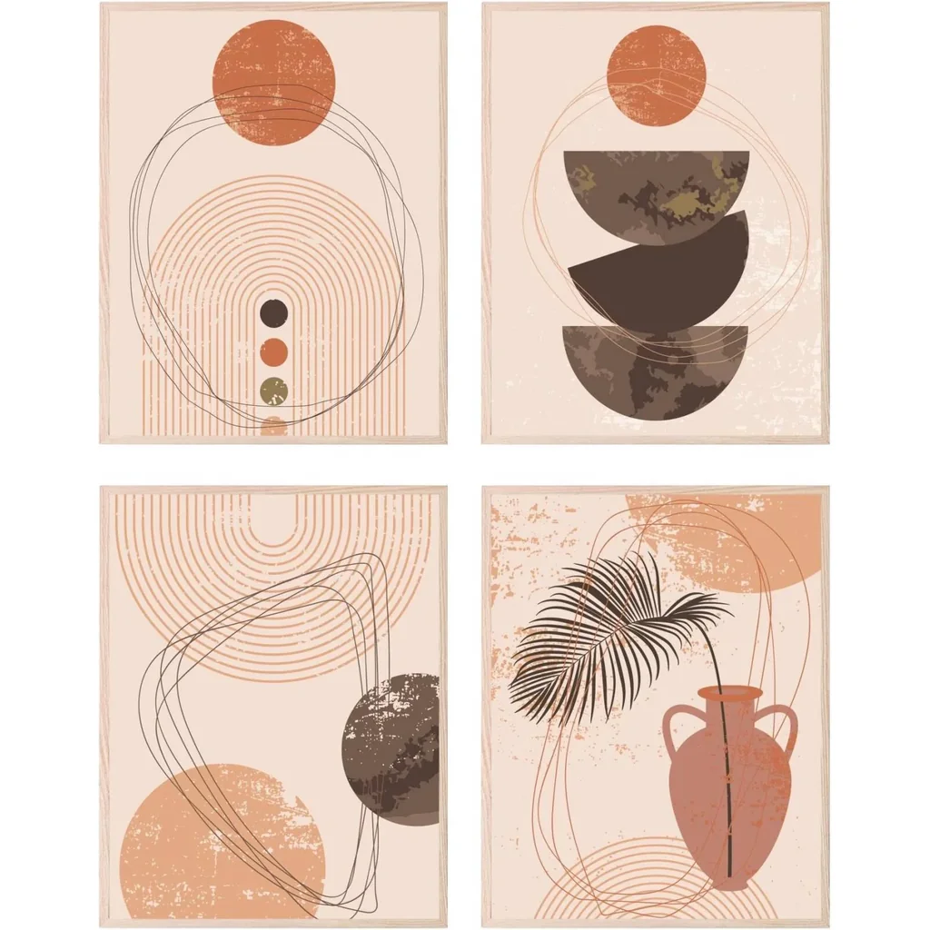 ALAYRA Boho Wall Art Minimalistic Room Decor Mid Century Modern Wall Art - Set of 4 Botanical Prints Boho Wall Decor Boho Art Wall Decor, Botanical Wall Art Minimalist Wall Art (8x10) Unframed 01