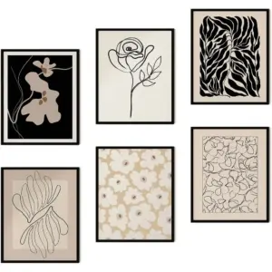 ALAYRA Boho Wall art Prints Flower Abstract Wall Art, line art wall decor Minimalist Wall Art Boho Wall Decor, Boho Prints for Bedroom Wall Decor 8''x10'' Set of 6 Unframed Art Prints (Neutral Line, 8