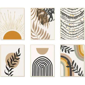 ALAYRA Boho Wall Art Prints Set of 6, Mid-Century Modern Prints, Minimalist Gallery Wall Posters for Bedroom Living Room Bathroom Boho Room Decor(8" X 10", Unframed) 01