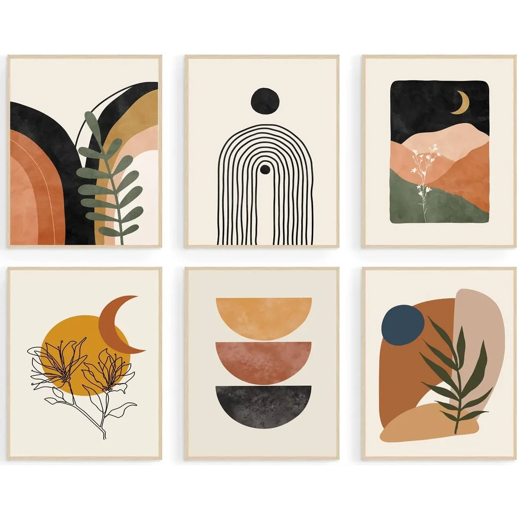 ALAYRA Boho Wall Art Prints, Mid-Century Modern Wall Art, Minimalist Boho Wall Decor for Bedroom Living Room Bathroom Office Gallery Boho Room Decor(8" X 10", Unframed) 01