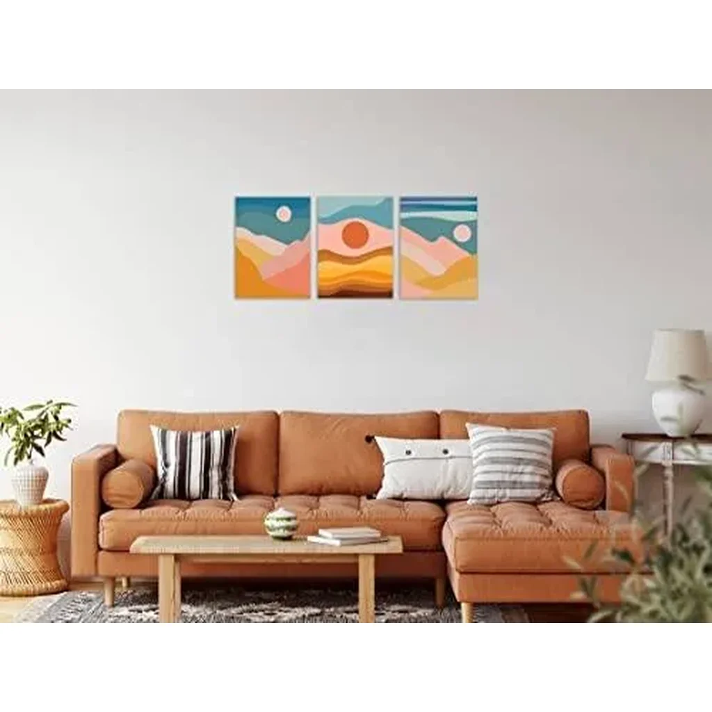 ALAYRA Boho Wall Art Set of 3 Boho Wall Art Minimalist Mid Century Wall Art Neutral Abstract Beige Orange Art Framed Canvas Prints Artwork 12" X 16" Ready to Hang for Bathroom Bedroom Wall Decor 01 - Image 2