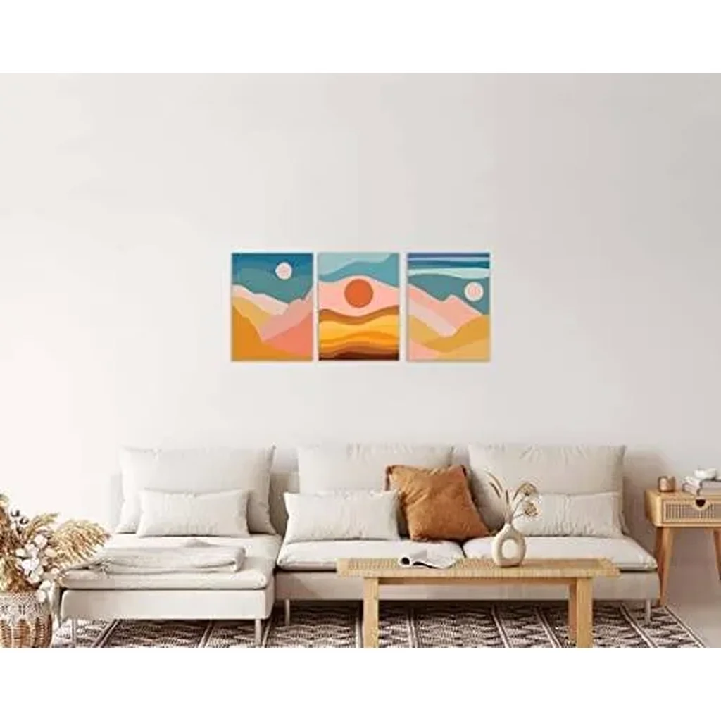 ALAYRA Boho Wall Art Set of 3 Boho Wall Art Minimalist Mid Century Wall Art Neutral Abstract Beige Orange Art Framed Canvas Prints Artwork 12" X 16" Ready to Hang for Bathroom Bedroom Wall Decor 01 - Image 3