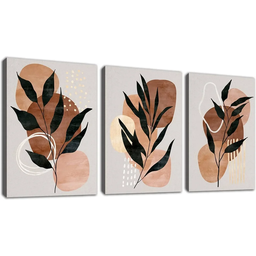 ALAYRA Boho Wall Art Set of 3 Minimalist Wall Pictures Abstract Botanical Geometric Canvas Prints Mid Century Modern Wall Decor for Living Room Bedroom Home Office 16"x24"x3 Pcs 01