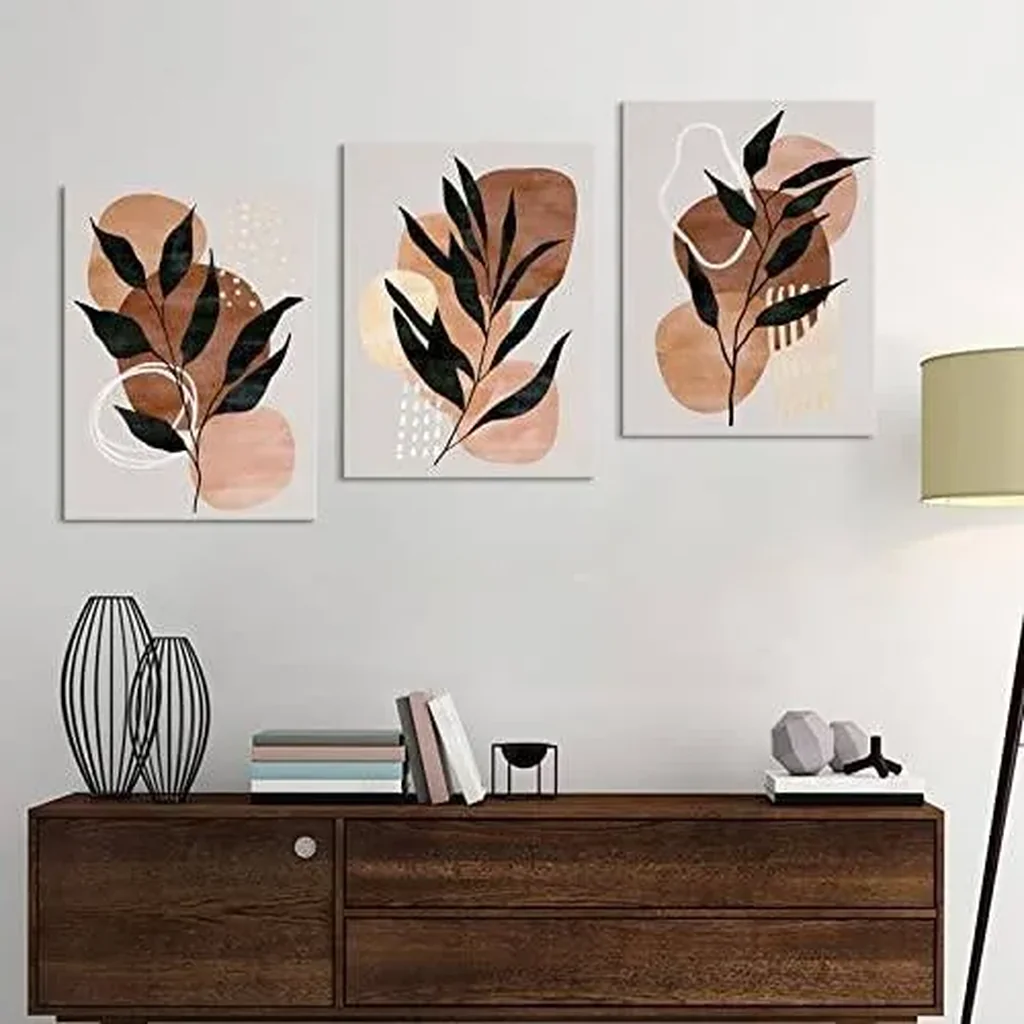 ALAYRA Boho Wall Art Set of 3 Minimalist Wall Pictures Abstract Botanical Geometric Canvas Prints Mid Century Modern Wall Decor for Living Room Bedroom Home Office 16"x24"x3 Pcs 01 - Image 4