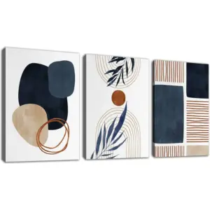 ALAYRA Boho Wall Art Set of 3 Minimalist Wall Pictures Abstract Botanical Geometric Canvas Prints Mid Century Modern Wall Decor for Living Room Bedroom Home Office Framed 16"x24"x3 Pcs 01