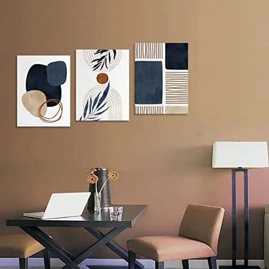 ALAYRA Boho Wall Art Set of 3 Minimalist Wall Pictures Abstract Botanical Geometric Canvas Prints Mid Century Modern Wall Decor for Living Room Bedroom Home Office Framed 16"x24"x3 Pcs 01 - Image 2