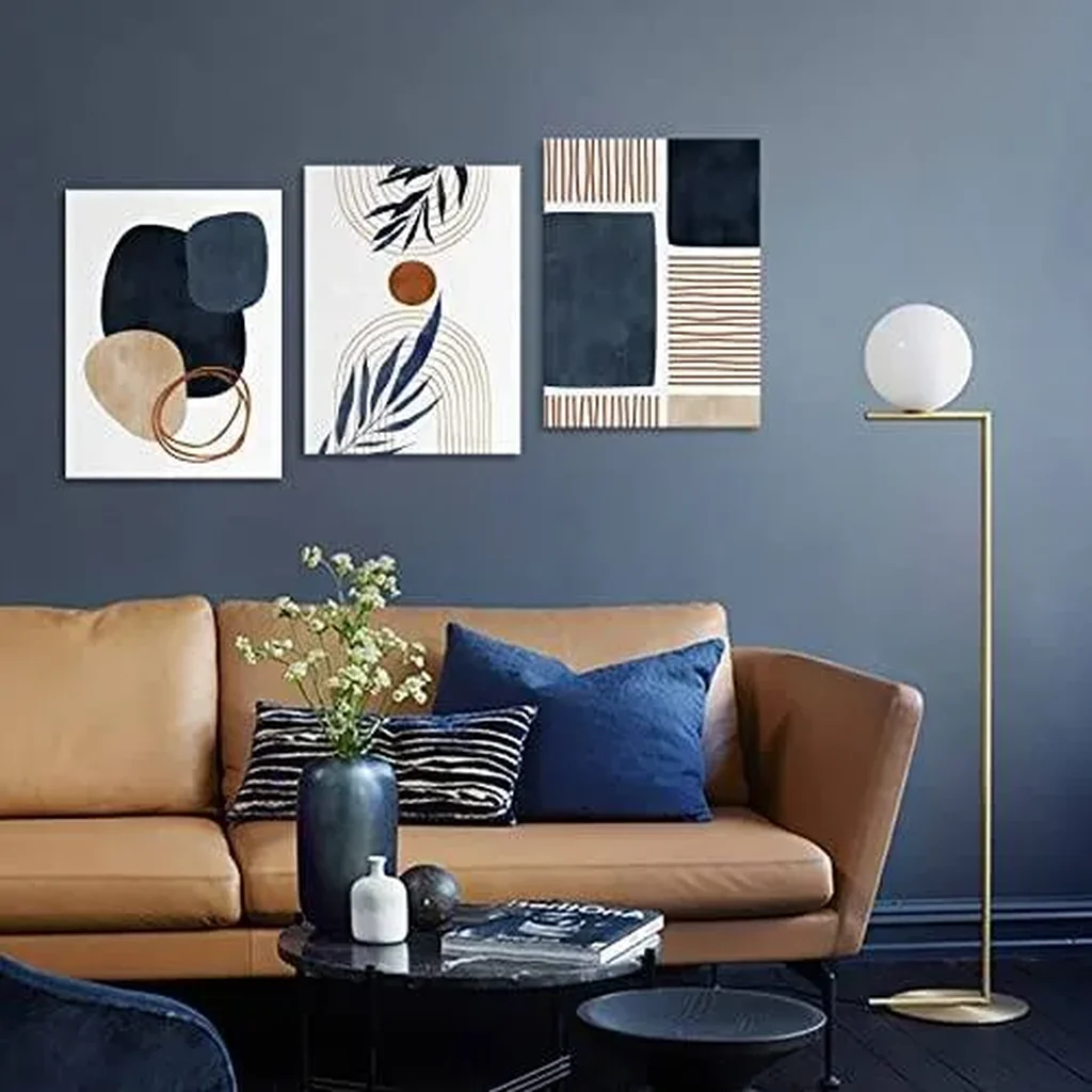 ALAYRA Boho Wall Art Set of 3 Minimalist Wall Pictures Abstract Botanical Geometric Canvas Prints Mid Century Modern Wall Decor for Living Room Bedroom Home Office Framed 16"x24"x3 Pcs 01 - Image 4