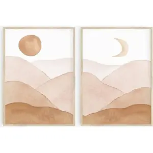 ALAYRA Boho Wall Art Sun and Moon Print Canvas Art Mid Century Modern Wall Decor Boho Minimalist Wall Art Paintings Landscape Abstract Artwork Poster for bedroom Set of 2(16x24 Inch) Unframed 01