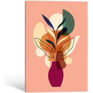 ALAYRA Boho Wall Art, Mid Century Modern Canvas for Bathroom Decor Green Plant Picture, Geometric Sun Moon Print Painting, Bohemian Framed Artwork for Living Room Wall Decor (12x18 Inches) 01