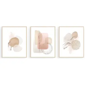 ALAYRA Boho Wall Decor Print - Set of 3 Abstract Beige Pink Geometric Art Print Boho Wall Art Print Boho Poster and Print Bedroom Decor 8" x 10" UNFRAMED 01
