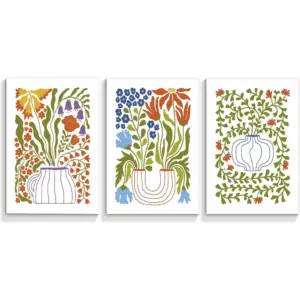 ALAYRA Botanical Canvas Wall Art, 3P 16x24in Scandinavian Potted Plant Prints, Boho Neutral Flower Poster, Colorful Floral Pictures Decor for Gallery Wall Artwork Living Room Unframed 01