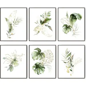ALAYRA Botanical Leaf Wall Art Prints Plant Leaves Canvas Prints Poster for Bedroom Living Room Office Wall Decor Gold and Sage Green Floral Leave Wall Picture (11"x14" UNFRAMED) 01