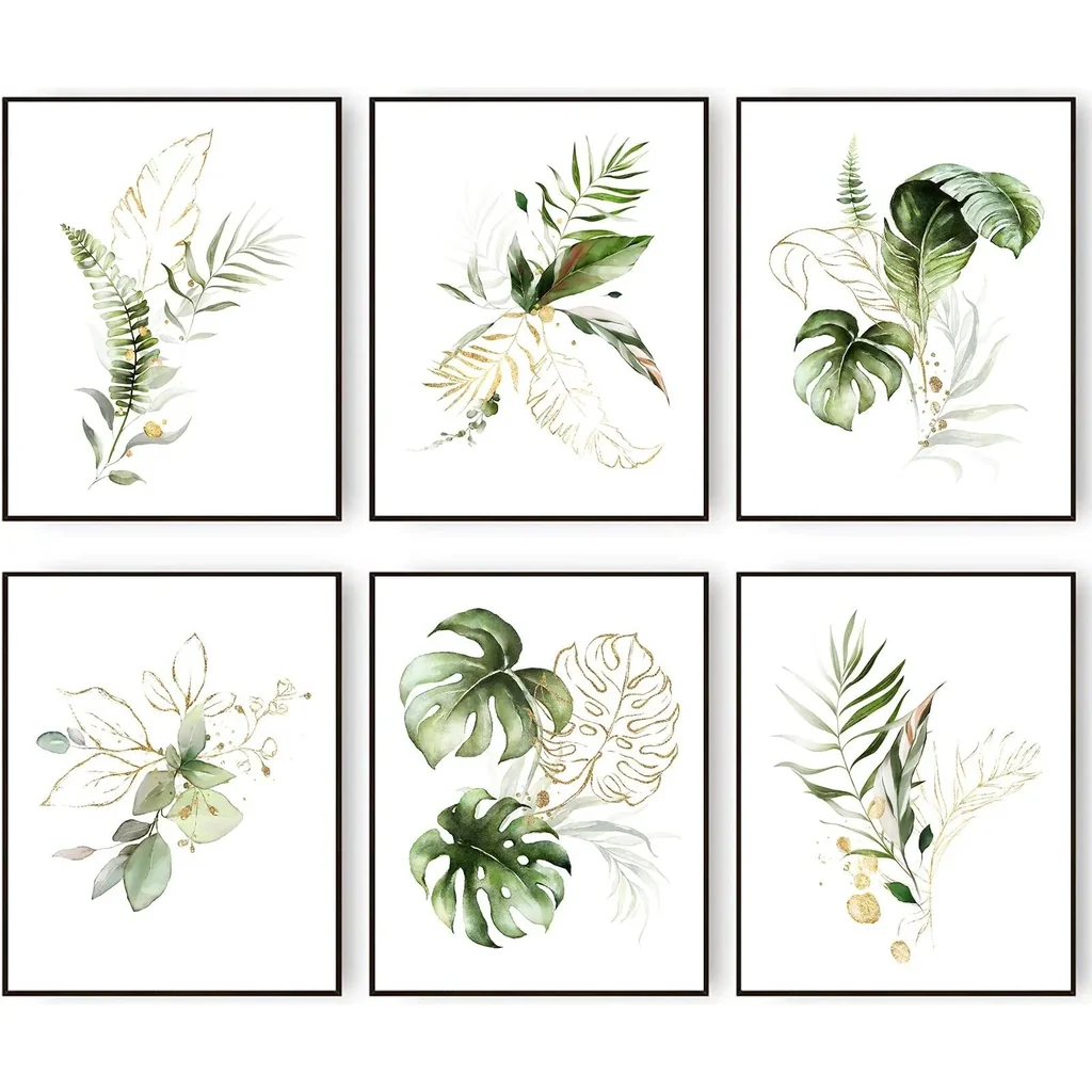 ALAYRA Botanical Leaf Wall Art Prints Plant Leaves Canvas Prints Poster for Bedroom Living Room Office Wall Decor Gold and Sage Green Floral Leave Wall Picture (11"x14" UNFRAMED) 01 - Image 2