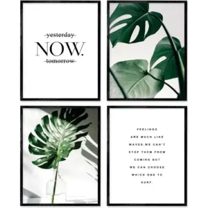 ALAYRA Botanical Leaf Wall Art, Motivational Wall Art Prints Canvas Poster, 8x10 Prints Unframed Set of 4 Plant Aesthetic for Bedroom Decor 01