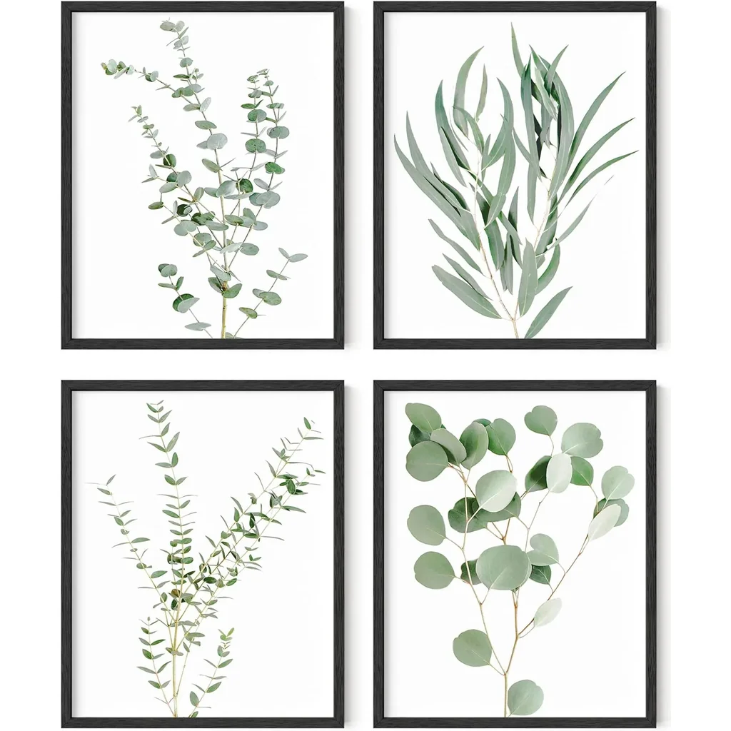 ALAYRA Botanical Plant Wall Art Prints - Set of 4 Plant Wall Decor Pictures Minimalist Wall Art Photo Prints Kitchen Leaves Wall Art Boho Leaf Eucalyptus Green Botanical Poster Set (8"x10", UNFRAMED)
