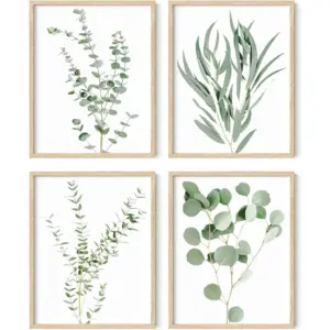 ALAYRA Botanical Plant Wall Art Prints - Set of 4 Plant Wall Decor Prints Floral Kitchen Flower Leaves Wall Art Boho Leaf Eucalyptus (UNFRAMED) (11x14) 01