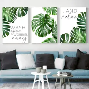 ALAYRA Botanical Plant Wall Art Prints Set of 3 Monstera Tropical Leaf Green Plant Poster Nordic Style Wall Art Canvas Decor, Modern Wall Art Pictures for Home Living Room Unframed 01