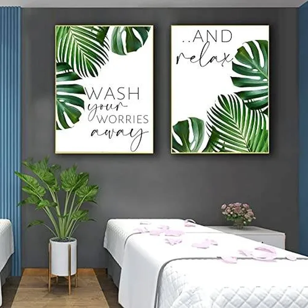 ALAYRA Botanical Plant Wall Art Prints Set of 3 Monstera Tropical Leaf Green Plant Poster Nordic Style Wall Art Canvas Decor, Modern Wall Art Pictures for Home Living Room Unframed 01 - Image 2